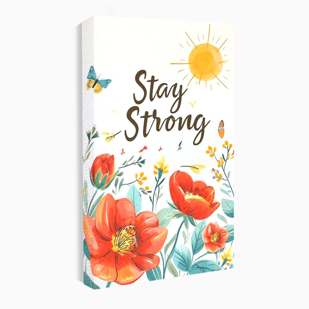 Tablou canvas cu tablou motivational cu flori si soare, fara rama, pe sasiu de lemn